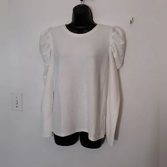 Nine West white puffy sleeve sweater - Picture 1 of 4